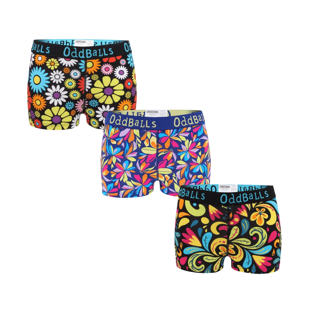 OddBalls Flowery Bundle - Ladies Boxers 3 Pack | Soft & Comfortable Women's Underwear 3 OddBalls Flowery Bundle - Ladies Boxers 3 Pack Bundle